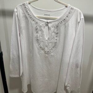 White Decorative Long Sleeve Top